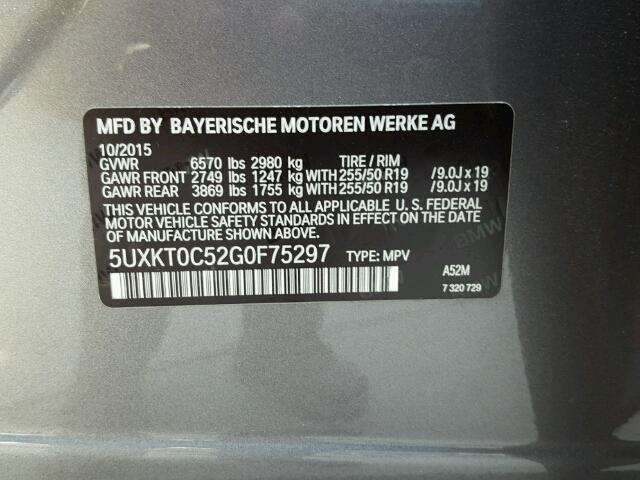 5UXKT0C52G0F75297 - 2016 BMW X5 XDR40E CHARCOAL photo 10