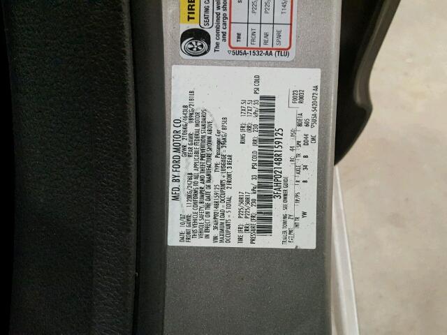 3FAHP02148R159125 - 2008 FORD FUSION SEL GRAY photo 10