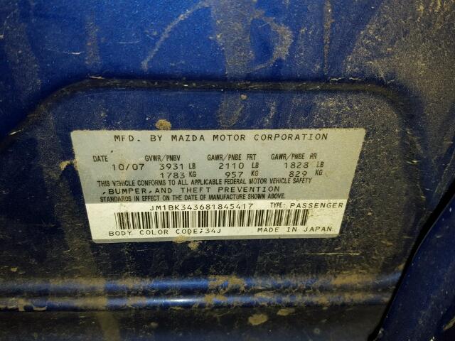 JM1BK343681845417 - 2008 MAZDA 3 HATCHBAC BLUE photo 10