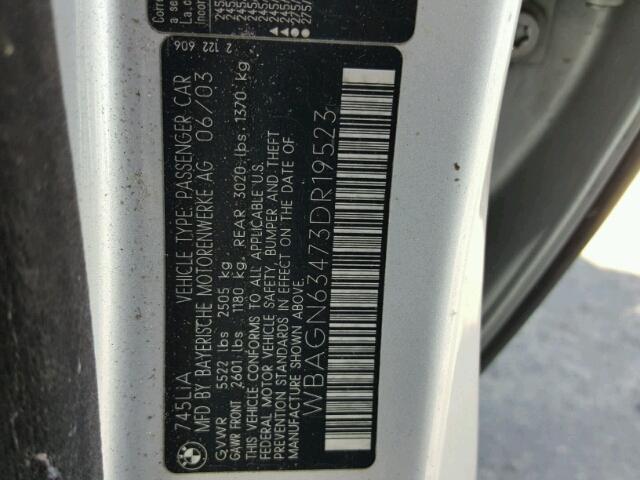 WBAGN63473DR19523 - 2003 BMW 745 LI SILVER photo 10