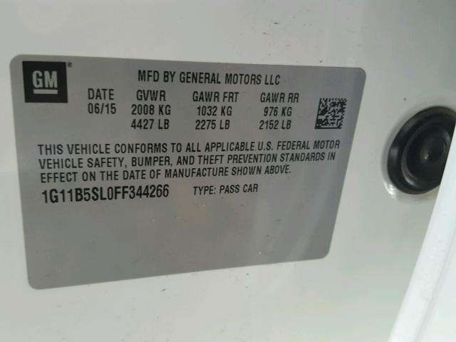 1G11B5SL0FF344266 - 2015 CHEVROLET MALIBU LS WHITE photo 10