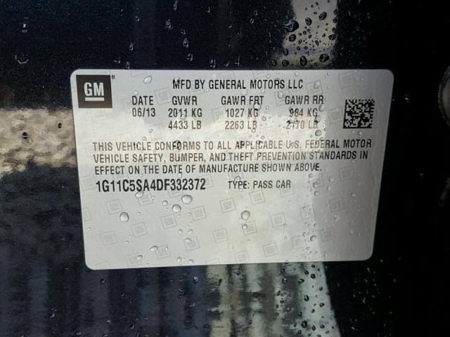 1G11C5SA4DF332372 - 2013 CHEVROLET MALIBU 1LT 黑色 照片 10