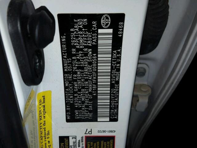 4T1BF1FK0FU080564 - 2015 TOYOTA CAMRY LE WHITE photo 10