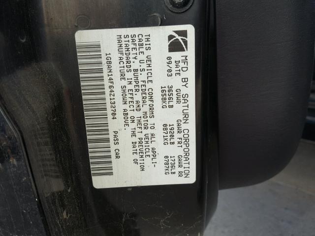 1G8AN14F64Z132704 - 2004 SATURN ION LEVEL BLACK photo 10