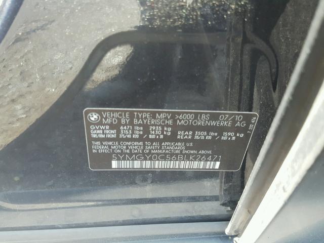 5YMGY0C56BLK26471 - 2011 BMW X5 M BLACK photo 10