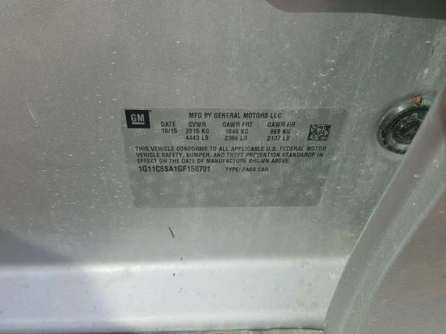 1G11C5SA1GF150701 - 2016 CHEVROLET MALIBU LIM 银色 照片 10