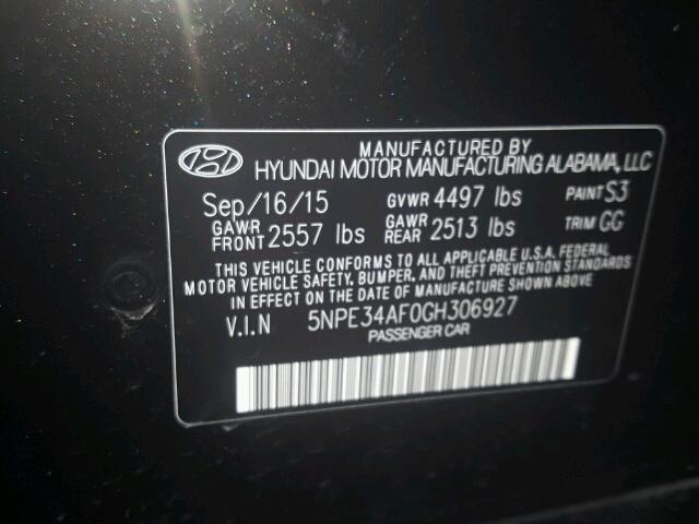 5NPE34AF0GH306927 - 2016 HYUNDAI SONATA SPO BLACK photo 10