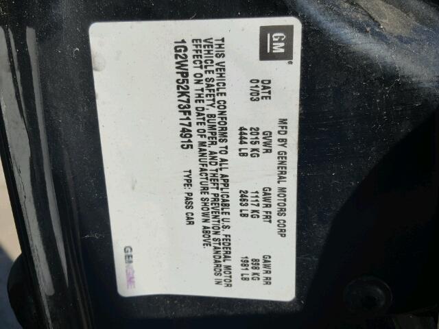 1G2WP52K73F174915 - 2003 PONTIAC GRAND PRIX BLACK photo 10