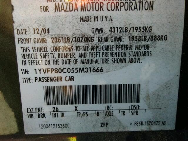 1YVFP80C055M31666 - 2005 MAZDA 6 I Сұр фото 10
