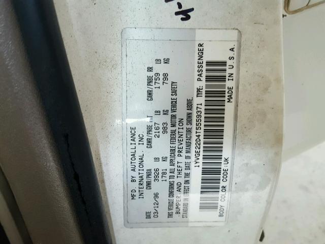 1YVGE22D4T5559371 - 1996 MAZDA 626 ES WHITE photo 10