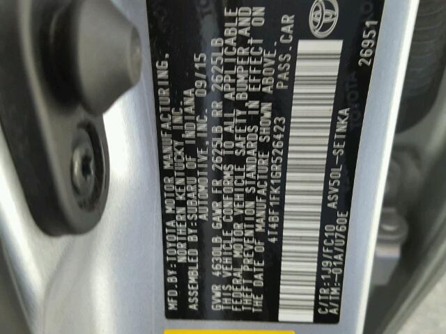 4T4BF1FK1GR526423 - 2016 TOYOTA CAMRY LE 银色 照片 10