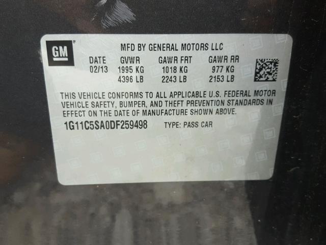 1G11C5SA0DF259498 - 2013 CHEVROLET MALIBU 1LT GRAY photo 10