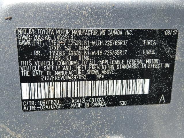 2T3ZFREV0HW397053 - 2017 TOYOTA RAV4 LE Gümüş foto 10