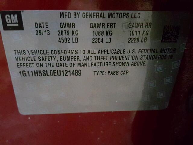 1G11H5SL0EU121489 - 2014 CHEVROLET MALIBU LTZ 红色 照片 10