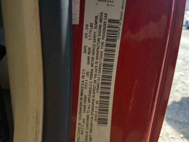 3VWRF31Y36M327068 - 2006 VOLKSWAGEN NEW BEETLE 红色 照片 10