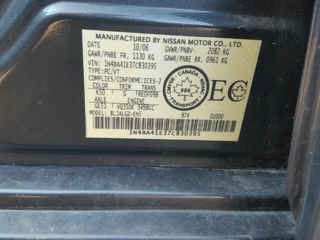 1N4BA41E37C830395 - 2007 NISSAN MAXIMA SE GRAY photo 10