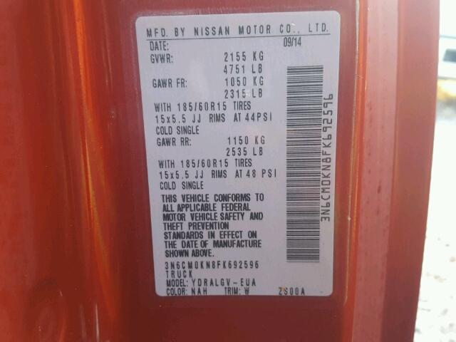 3N6CM0KN8FK692596 - 2015 NISSAN NV 200 2.5 BURGUNDY photo 10