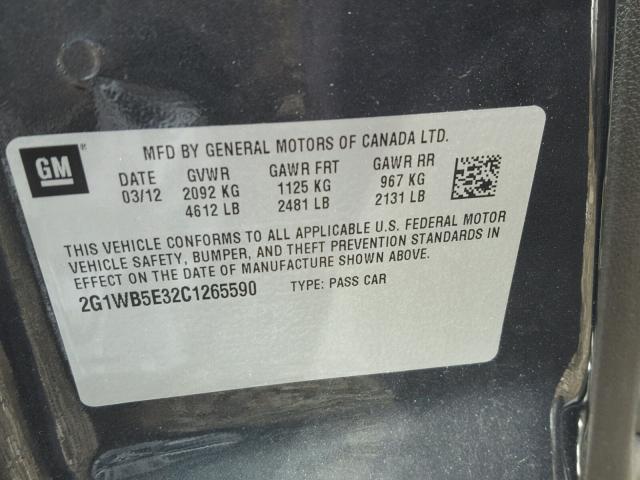 2G1WB5E32C1265590 - 2012 CHEVROLET IMPALA LT 灰色 照片 10