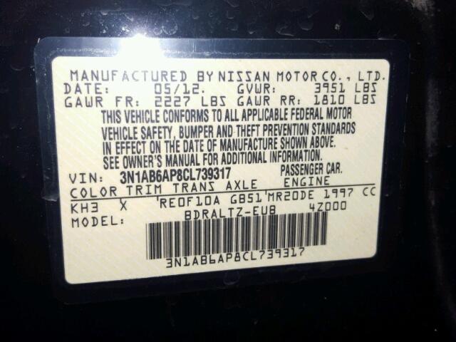 3N1AB6AP8CL739317 - 2012 NISSAN SENTRA 2.0 BLACK photo 10