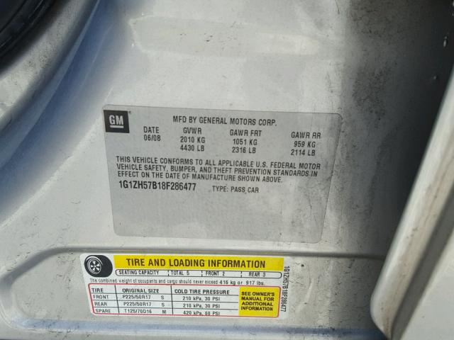 1G1ZH57B18F286477 - 2008 CHEVROLET MALIBU 1LT 银色 照片 10