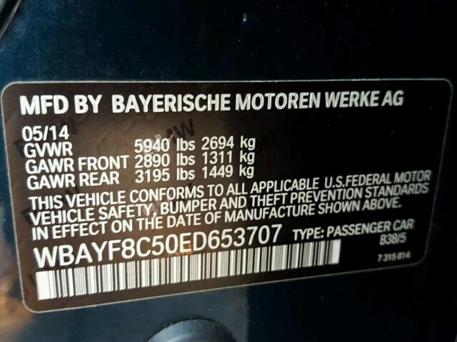 WBAYF8C50ED653707 - 2014 BMW 750 BLUE photo 10