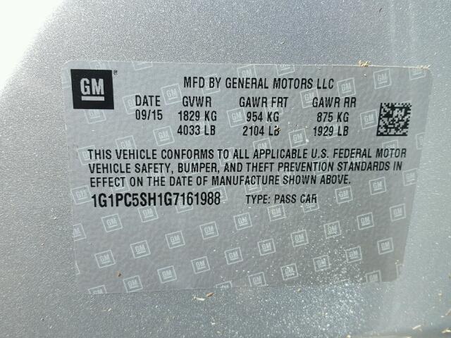 1G1PC5SH1G7161988 - 2016 CHEVROLET CRUZE LIMI SILVER photo 10