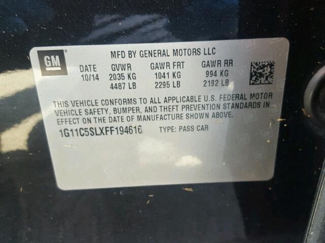 1G11C5SLXFF194616 - 2015 CHEVROLET MALIBU 1LT 黑色 照片 10