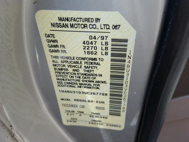 1N4BU31D3VC267788 - 1997 NISSAN ALTIMA XE BEIGE photo 10