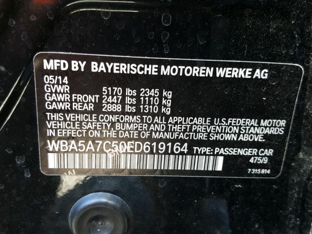 WBA5A7C50ED619164 - 2014 BMW 528 XI BLACK photo 10