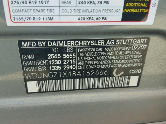 WDDNG71X48A162666 - 2008 MERCEDES-BENZ S 550 SILVER photo 10