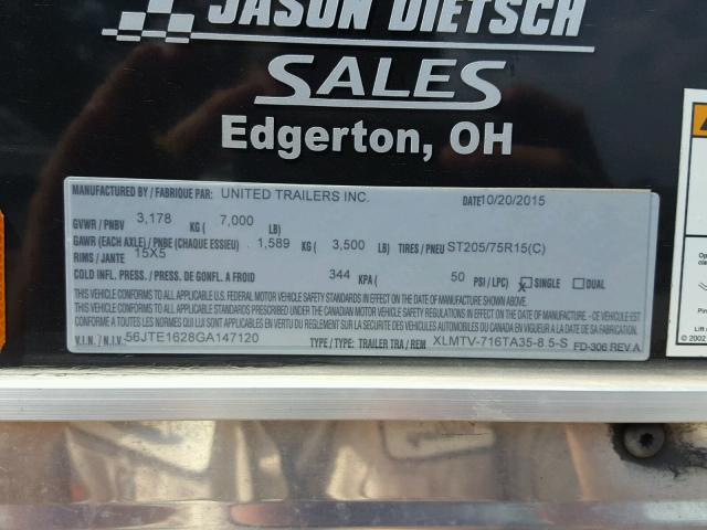 56JTE1628GA147120 - 2016 UTILITY TRAILER BLACK photo 10