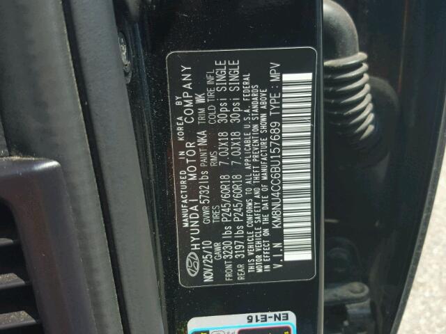 KM8NU4CC6BU157689 - 2011 HYUNDAI VERACRUZ BLACK photo 10