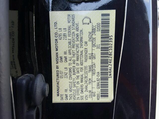 1N4AL24E28C102395 - 2008 NISSAN ALTIMA BLACK photo 10