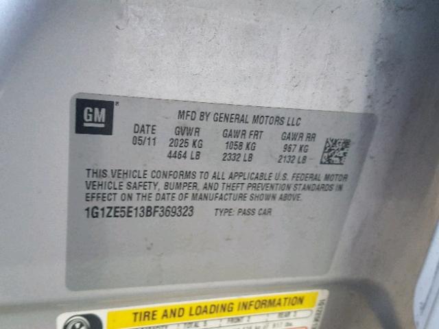 1G1ZE5E13BF369323 - 2011 CHEVROLET MALIBU LTZ ვერცხლისფერი ფოტო 10