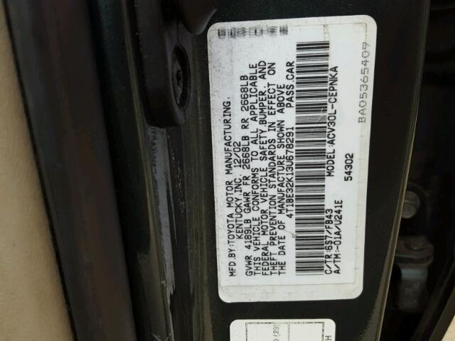 4T1BE32K13U678291 - 2003 TOYOTA CAMRY GREEN photo 10