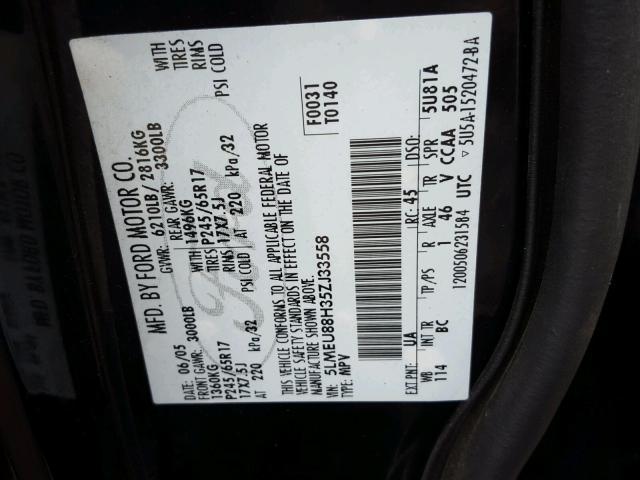 5LMEU88H35ZJ33558 - 2005 LINCOLN AVIATOR 黑色 照片 10