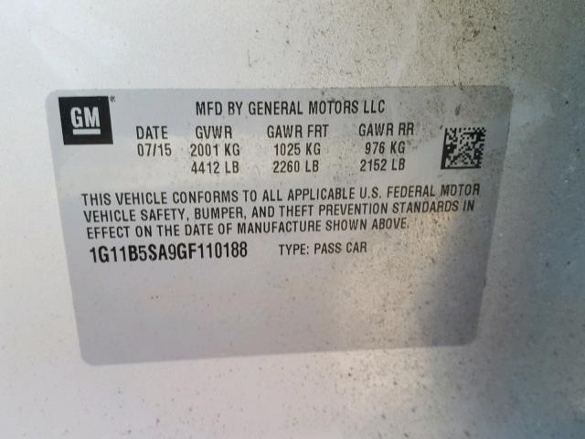 1G11B5SA9GF110188 - 2016 CHEVROLET MALIBU LIM 银色 照片 10