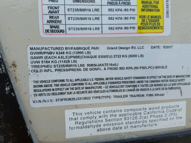 573FR3825J3313822 - 2018 GRAN REFLECTION TAN photo 10