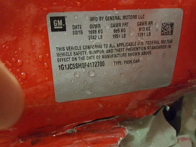 1G1JC5SH0F4172700 - 2015 CHEVROLET SONIC LT RED photo 10