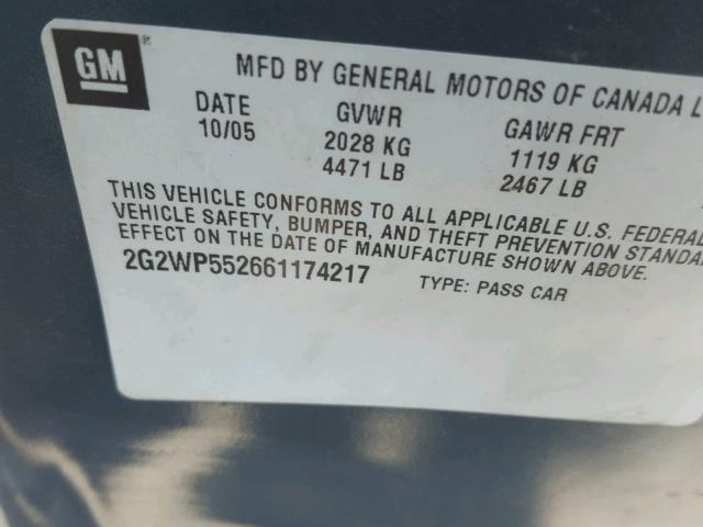 2G2WP552661174217 - 2006 PONTIAC GRAND PRIX BLUE photo 10