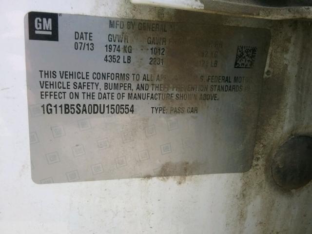 1G11B5SA0DU150554 - 2013 CHEVROLET MALIBU LS თეთრი ფოტო 10