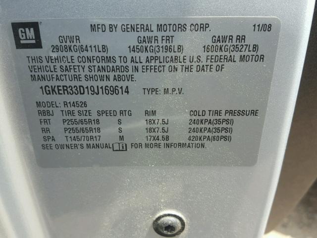 1GKER33D19J169614 - 2009 GMC ACADIA SLT ვერცხლისფერი ფოტო 10