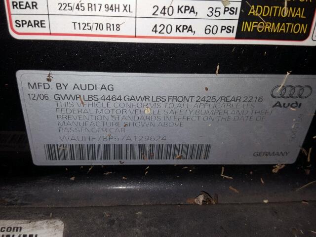 WAUHF78P57A129624 - 2007 AUDI A3 2 BLACK photo 10