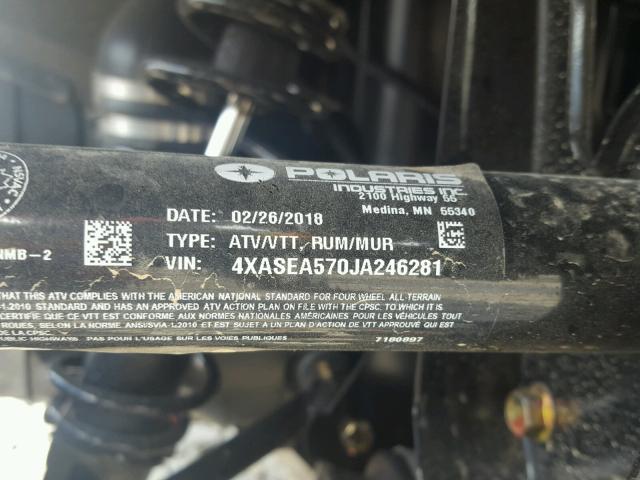 4XASEA570JA246281 - 2018 POLARIS SPORTSMAN 白色 照片 10