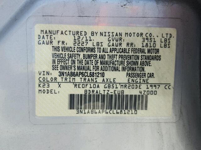 3N1AB6AP6CL681210 - 2012 NISSAN SENTRA 2.0 SILVER photo 10