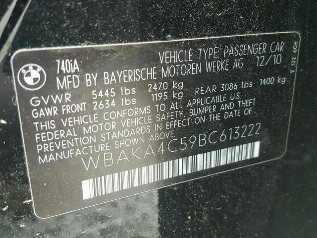 WBAKA4C59BC613222 - 2011 BMW 740 I BLACK photo 10