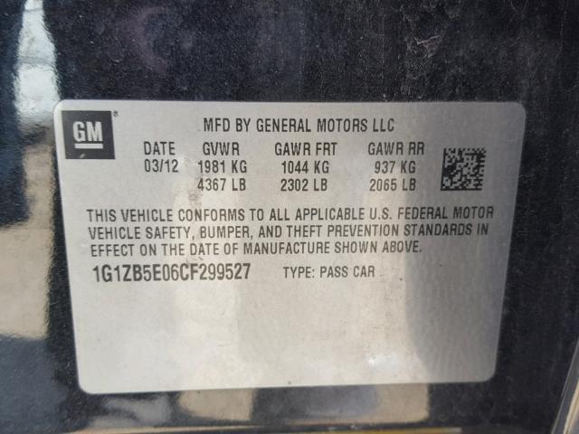 1G1ZB5E06CF299527 - 2012 CHEVROLET MALIBU LS შავი ფოტო 10