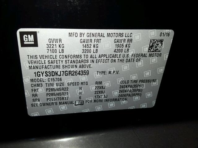 1GYS3DKJ7GR264359 - 2016 CADILLAC ESCALADE P BLACK photo 10