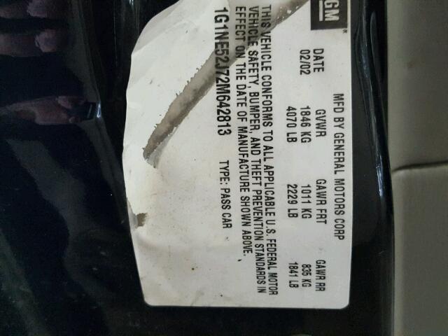 1G1NE52J72M642813 - 2002 CHEVROLET MALIBU LS შავი ფოტო 10