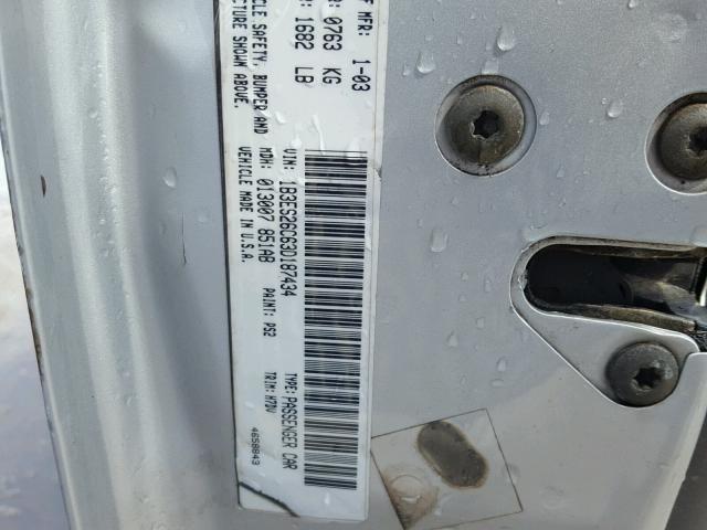 1B3ES26C63D187434 - 2003 DODGE NEON SILVER photo 10